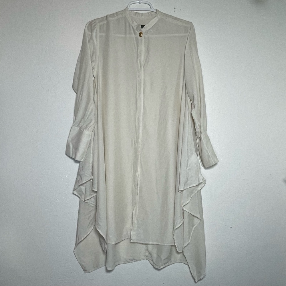 Muller of Yoshiokubo Cream Asymmetrical Silk Blend Long Sleeve Tunic Top 4 Japan